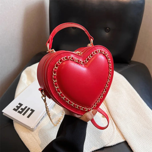 Red Heart Chain Crossbody Bag