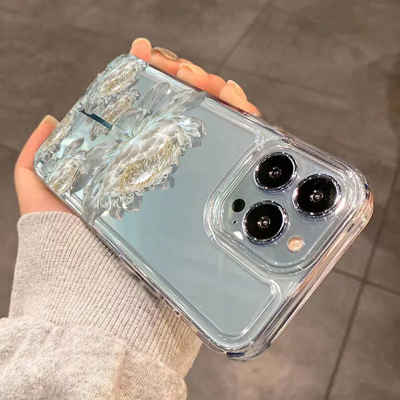 Funda de teléfono con estampado de flor de loto para iPhone 16 Pro Max 15 14 13 12 11 XS X XR 7 8 Plus SE 2022, carcasa trasera transparente a prueba de golpes