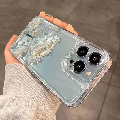 Funda de teléfono con estampado de flor de loto para iPhone 16 Pro Max 15 14 13 12 11 XS X XR 7 8 Plus SE 2022, carcasa trasera transparente a prueba de golpes