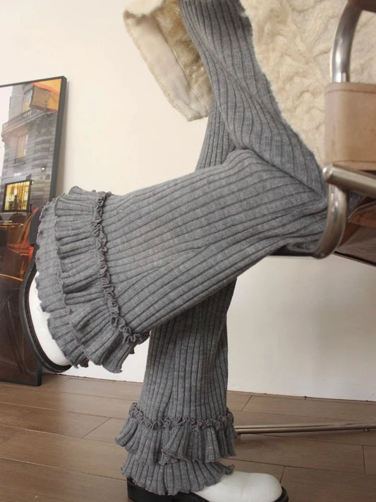 Vintage Korean Ruffles Flare Wide Pants