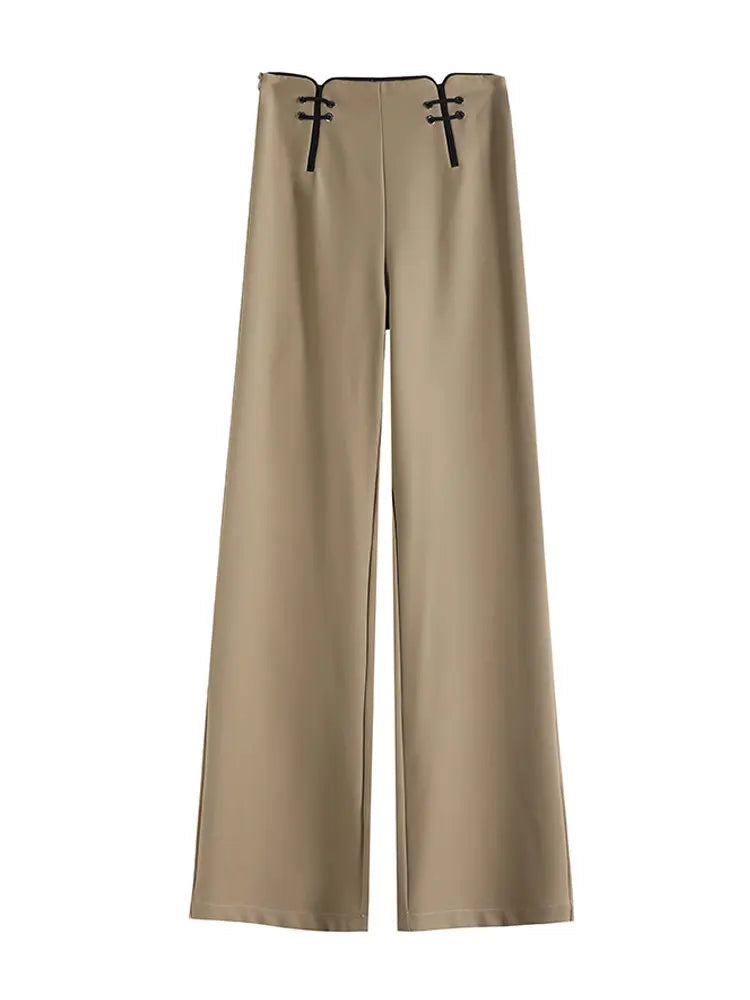 Pantalones de pierna ancha de cintura alta, lisos, estilo chino vintage, para mujer, otoño 2023, holgados, negros, suaves, largos