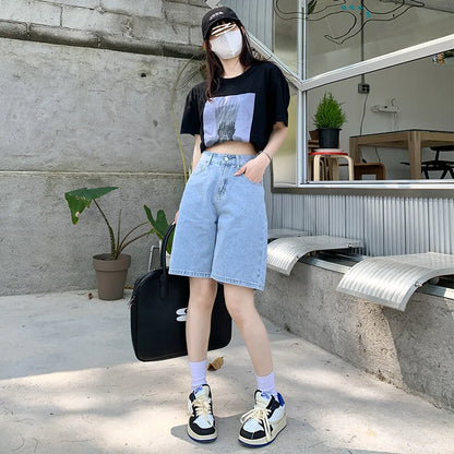 ZOENOVA - Pantalones cortos vaqueros con cinturón para mujer, holgados, estilo Y2K, rectos, vintage, estilo urbano, de mezclilla, sueltos, para verano, 2024