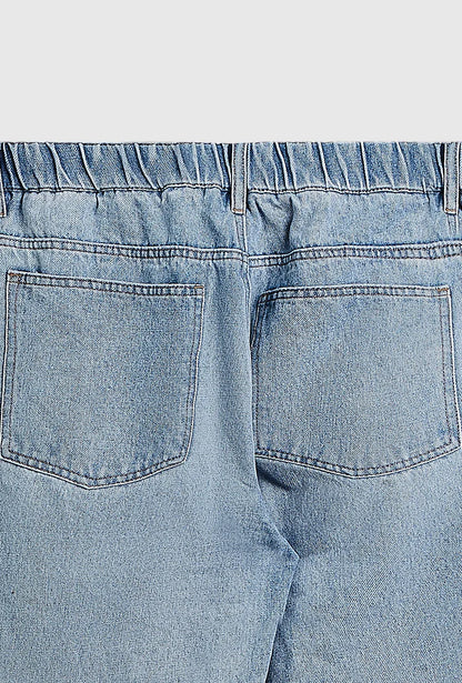 Blue Acid Washed Elastic Waist Jeans
