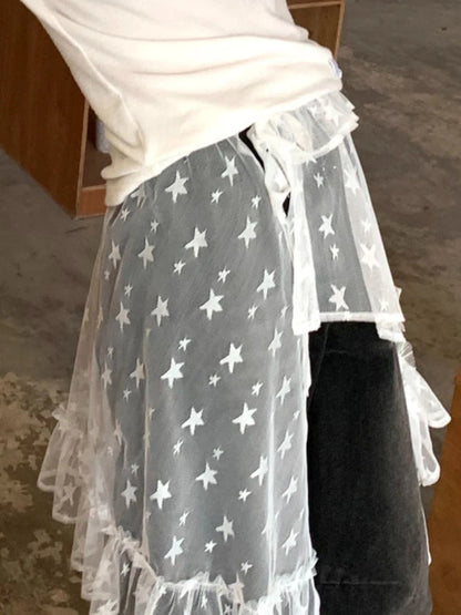 Gauze Lace Irregular Split Skirt