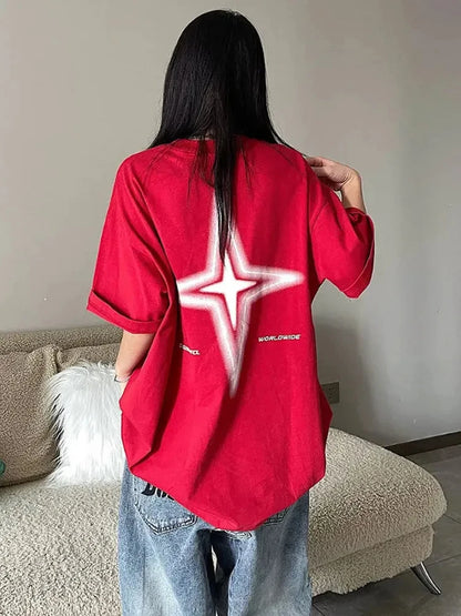 Camisetas de manga corta con estampado vintage coreano Y2K, ropa de calle de estrellas Kpop, Acubi, Harajuku, Egirl, estética grunge, camisetas extragrandes, ropa