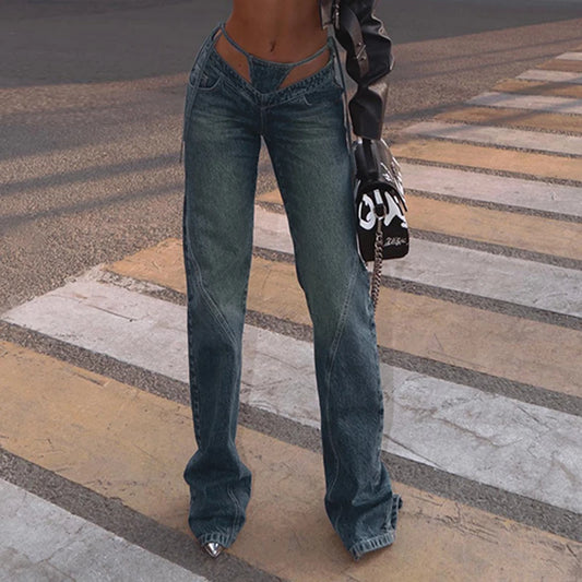 Patchwork Fake Two-Piece Denim Jeans