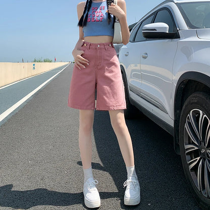 ZOENOVA - Pantalones cortos vaqueros con cinturón para mujer, holgados, estilo Y2K, rectos, vintage, estilo urbano, de mezclilla, sueltos, para verano, 2024
