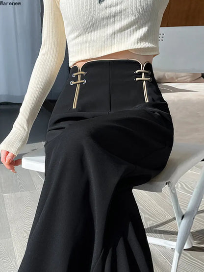 Pantalones de pierna ancha de cintura alta, lisos, estilo chino vintage, para mujer, otoño 2023, holgados, negros, suaves, largos