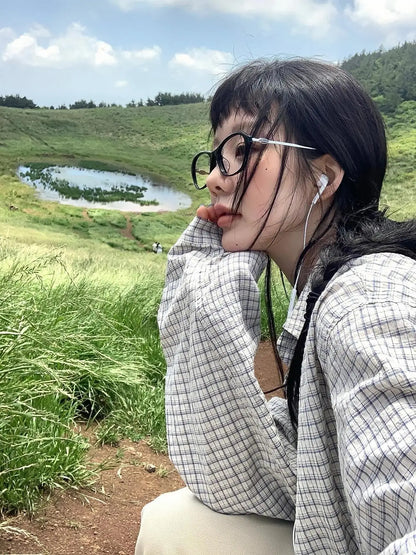 Vintage Sakura Checks Loose Fit Shirt