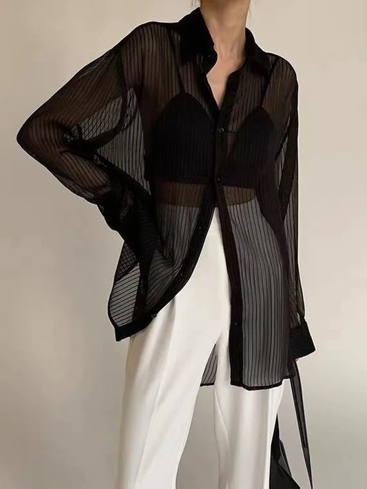 Black Striped Button-Down Shirt