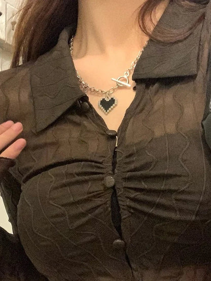 Y2K Sexy Hollow Irregular Blouse Shirt